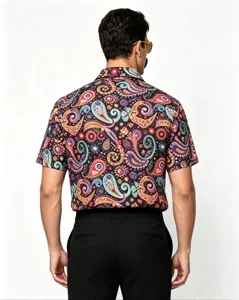 Hommes Casual Chemise Manches Courtes Été Imprimé Paisley Col Rabattu Boutonné Simple Ample Top Mode Quotidien Vêtement Streetwear