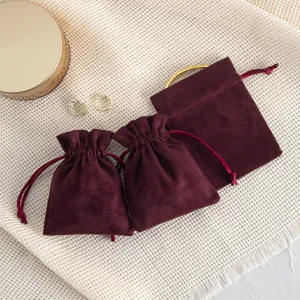Samt Schmuckbeutel Set, weinrote kleine Kordeltaschen für Geschenke, Zubehör Aufbewahrung.