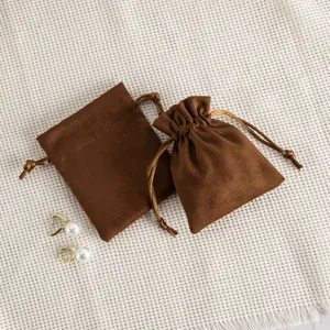 Brauner Wildleder Schmuckbeutel Kordelzug Geschenkbeutel Samt Aufbewahrungtasche für Kette