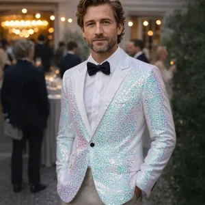 Shiny sequin men's suit jacket for stage performance, parties, and night club events.