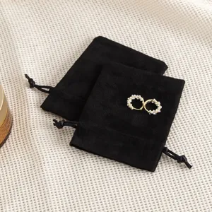 Zwarte suède sieraden zakje fluweel koord tasje voor ketting hanger opbergen verpakking