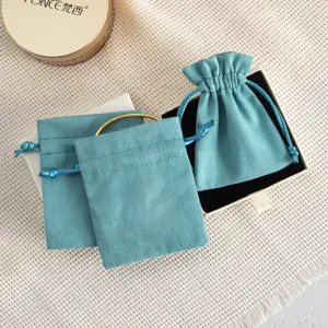 Blaue Wildleder Schmuck Beutel Samt Kordelzug Geschenktüten für Accessoires Aufbewahrung