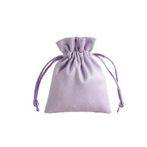 Light Purple Suede Velvet Drawstring Pouch Jewelry Gift Storage Bag Main View Display