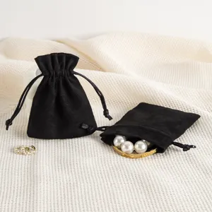 Zwarte fluwelen sieraden buidel set met trekkoord voor ketting ring armband geschenkverpacking.