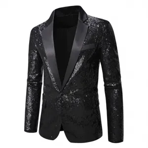 Veste de costume homme sequins noirs brillant pour soirees fetes spectacle scene mariage