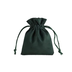 Dark green velvet drawstring jewelry pouch for gift wrapping and small items storage bag.