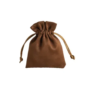 Brauner Wildleder Schmuckbeutel Kordelzug Geschenktasche Klein Accessoire Aufbewahrung