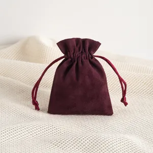 Burgunderroter Wildleder Kordelzugbeutel fur Schmuck Geschenkverpackung Aufbewahrung.