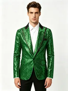 Chaqueta de blazer con lentejuelas verdes para hombre elegante traje de escenario brillante slim fit