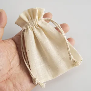 Natural linen cotton drawstring bag small jewelry storage pouch gift packing favor pouch
