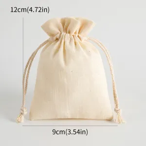 Natural cotton linen drawstring pouch small jewelry storage bag 9x12cm eco-friendly gift package
