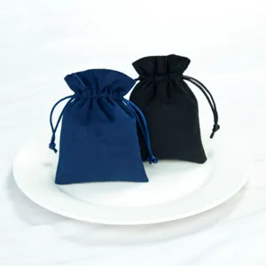Samt Kordelzug Beutel für Schmuck Aufbewahrung, weiche schwarze und blaue Geschenkbeutel.