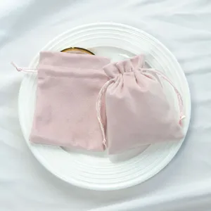 Rosa Samt Schmuckbeutel Kordelzug Taschen Set für kleine Accessoires Aufbewahrung.