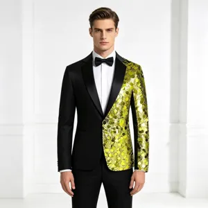 Hombres mitad lentejuelas negro chaqueta de traje espectáculo de escena esmoquin blazer