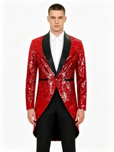 Homme veste longue sequins rouge médiéval rétro gothique costume pour spectacle scène