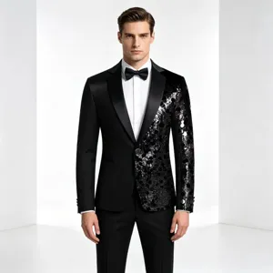 Chaqueta de Traje con Lentejuelas para Hombre Elegante Slim Fit Manga Larga Un Botón Blazer para Actuación en Escena Fiesta