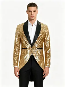 Hommes Médiéval Vintage Paillettes Queue-de-pie Veste Manches Longues Performance de Scène Costume Tuxedo Fête Polyester