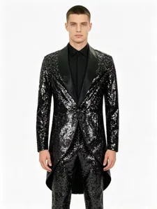 Veste queue de pie sequins noir homme vintage medieval smoking costume de scene blazer