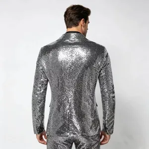 Giacca da uomo con paillettes argentate abito da festa spettacolo discoteca