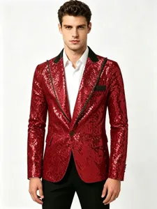 Chaqueta de traje con lentejuelas rojas para hombre elegante blazer para fiesta.