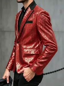 Chaqueta de blazer elegante con lentejuelas rojas para hombre para fiesta espectáculo moda.