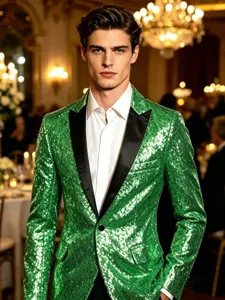 Veste de smoking à sequins verts homme blazer scintillant pour fête et soirée en club.