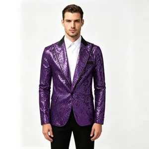 Chaqueta de traje morada para hombre con lentejuelas brillantes blazer de fiesta boda