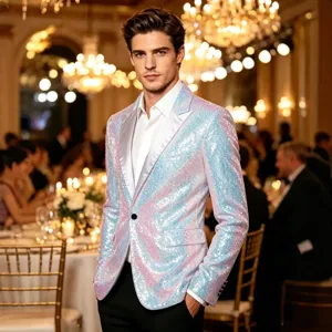 Men S Sparkling Sequin Suit Jacket Casual Long Sleeve Single Button Blazer For Stage Performance Party Nightclub