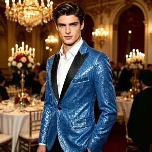 Men sequin blazer shiny tuxedo jacket for stage performance party wedding host outfit
