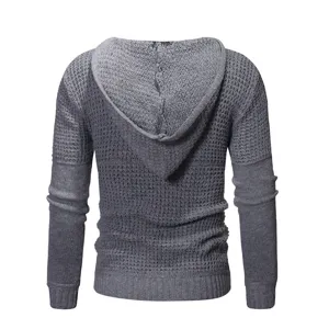 Herren grauer Strickpullover mit Kapuze Langarm Lässig Pullover Rückansicht Detailbild