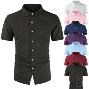 Men's short sleeve button down collared solid color casual dress shirt multi colors