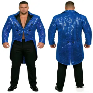 Chaqueta frac de lentejuelas azules para hombre, esmoquin brillante para fiesta y escenario.
