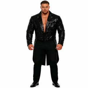 Elegante Chaqueta De Frac Con Lentejuelas Negras Para Hombre Fiesta Y Discoteca