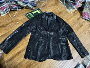 Uomo giacca blazer nero con paillettes brillante per festa discoteca abbigliamento