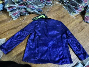 Blazer con paillettes blu da uomo giacca da abito disco lucida per festa palcoscenico inverno.