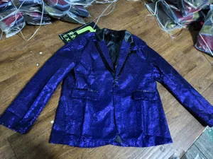 Blazer da uomo con paillettes blu lucido Giacca da festa da discoteca monopetto elegante