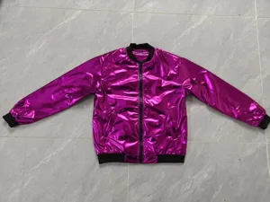 Heren metallic bomberjas met opstaande kraag en ritssluiting, glanzende jas.
