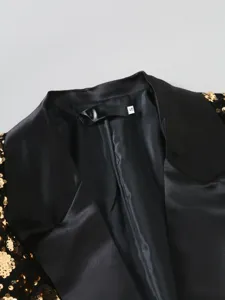 Men's sequin blazer collar detail, black satin peak lapel with sparkling details.
