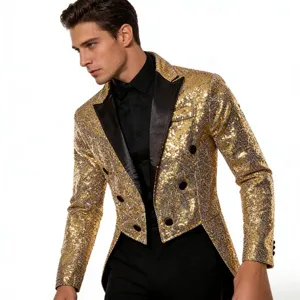 Men's Sequined Tailcoat Suit Jacket Double Breasted Lapel Blazer Banquet Nightclub Stage Performance Fashion Outerwear