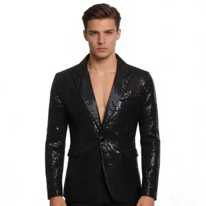 Chaqueta de hombre con lentejuelas brillante fiesta club traje ropa rendimiento detalle