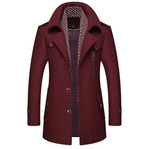 Men winter wool blend trench coat warm lapel jacket with scarf collar detail view