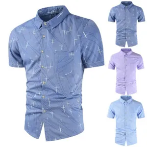 Men short sleeve casual shirt with cross print graphic, stylish summer button down top