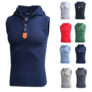 Ανδρικό casual slim fit αμάνικο γιλέκο με κουκούλα ribbed tank top καλοκαιρινή μόδα