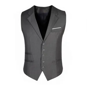 Men's slim fit suit vest in dark gray with lapel collar, elegant waistcoat for formal wear.