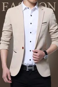 Blazer Homme Casual Coupe Slim Couleur Unie Bouton Unique Revers Veste de Costume Printemps Vêtement d'Extérieur
