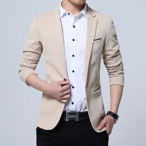 Blazer Décontracté Beige Homme Printemps Slim Fit Couleurunie Veste de Costume Simple