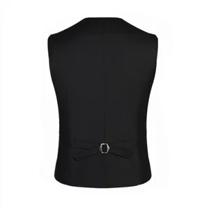 Men black suit vest slim fit formal business waistcoat with back adjustable buckle strap