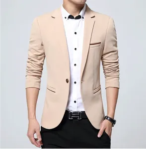 Men's Slim Fit Casual Suit Jacket Single Breasted Lapel Long Sleeve Blazer Outerwear Solid Color Business Coat