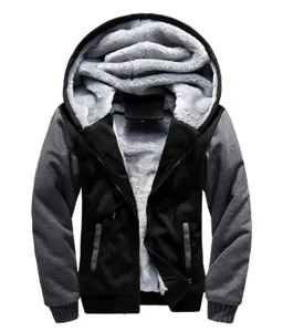 Men's fleece lined zip up hoodie winter warm casual color block hooded jacket