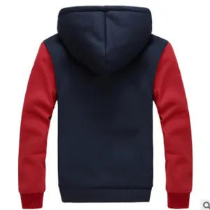 Men's fleece lined hooded sweatshirt, winter casual color block pullover hoodie jacket for men.